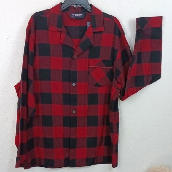 Roundtree & Yorke Men Red and Black Plaid Pajama Set Sz L - Picture 3 of 16